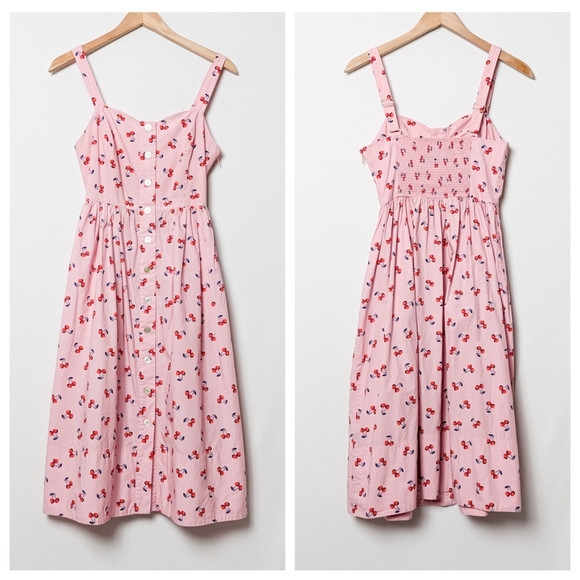 KATE SPADE Cherry Toss Poplin Dress Pink Midi Size 4 - Picture 4 of 12